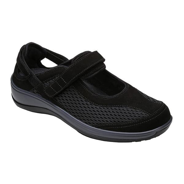 Orthofeet Orthopedic Shoes for Women - Ideal for Heel and Foot Pain Relief. Therapeutic Design with Arch Support, Arch Booster, Cushioning Ergonomic Sole & Extended Widths - Sanibel Black - M.B. Leaf