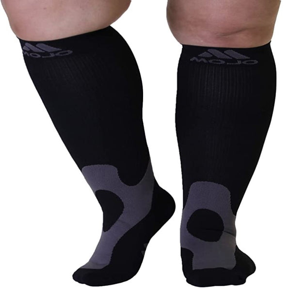 Plus Size Compression Socks Wide Calf 20-30mmHg - Compression Stockings XXXXL Large Calves - For Nurses Women & Men Circulation Socks - XXXX-Large Black - M.B. Leaf