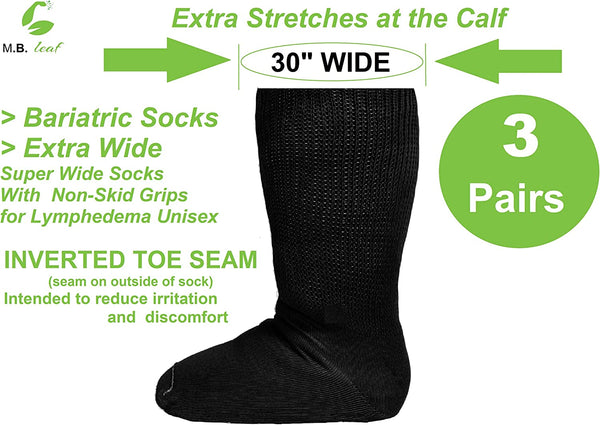 3 Pairs of Super Wide Socks for Lymphedema - Bariatric Sock Oversized –  M.B. Leaf