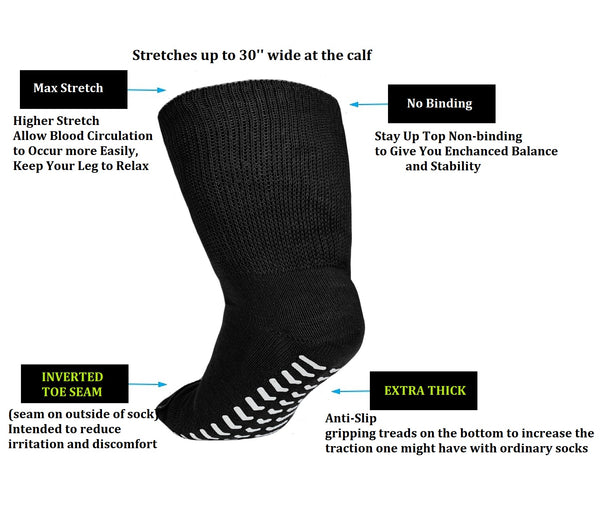 2 Pairs Of Super Wide Socks With Non-skid Grips For Lymphedema - Bariatric  Sock - Oversized Anti-slip Sock Stretches Up To 30'' : Target