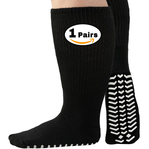 2 Pairs of Super Wide Socks With Non-Skid Grips for Lymphedema - Bariatric  Sock - Oversized anti-slip Sock Stretches up to 30'' Over Calf for Swollen
