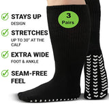 3 Pairs of Super Wide Socks With Non-Skid Grips for Lymphedema (Color: Back, White, Grey Mustard, XXX-Large-3X-Large-Big)