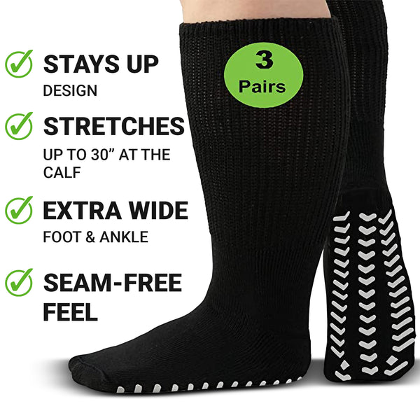 3Pairs Anti Slip Non Skid Slipper Hospital Socks with grips for