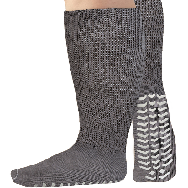 IMPRESA 2 Pairs of Super Wide Socks With Non-Skid Grips for Lymphedema -  Bariatric Sock - Oversized anti-slip Sock Stretches up to 30'' Over Calf  for